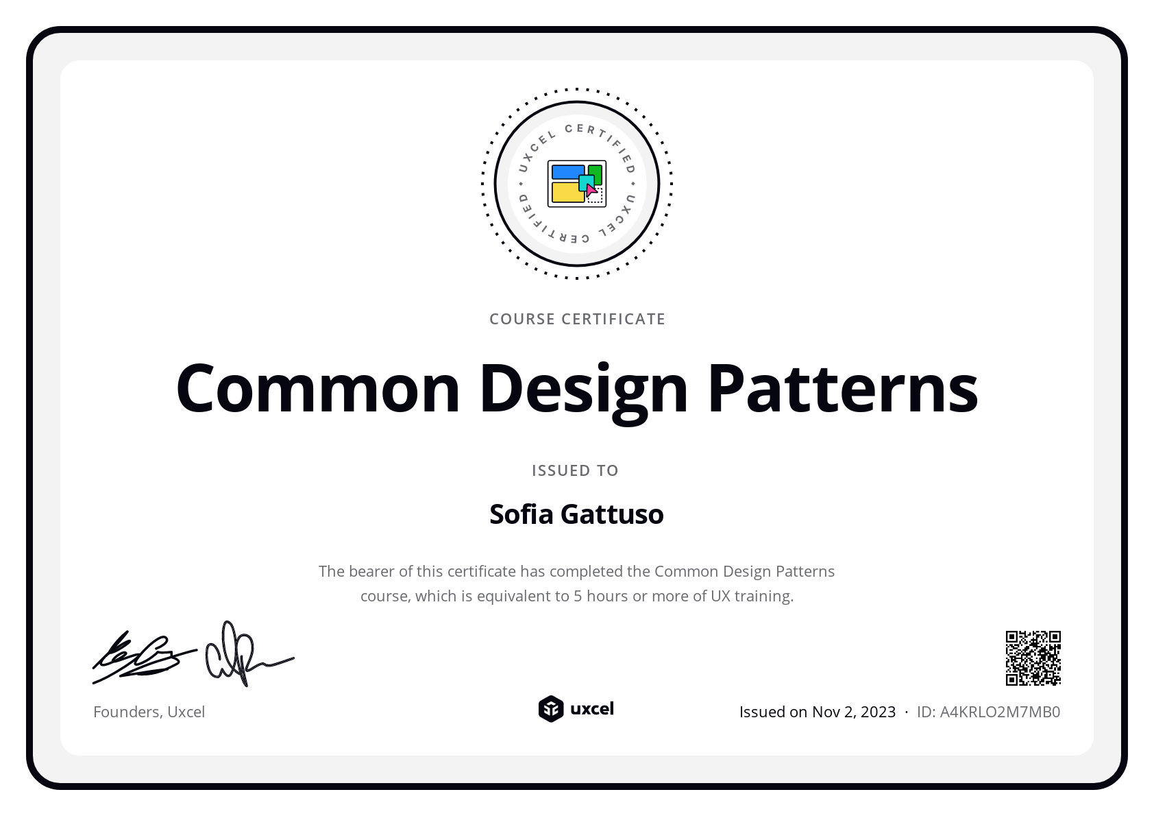 Sofia Gattuso's certificate